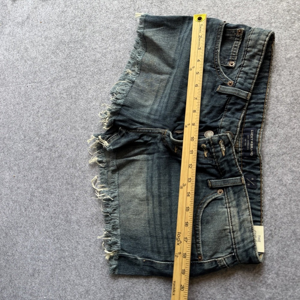 Lucky Brand The Cut Off Denim Shorts Dark Wash Button Fly Frayed Hem Sz 8 29 - Picture 6 of 7